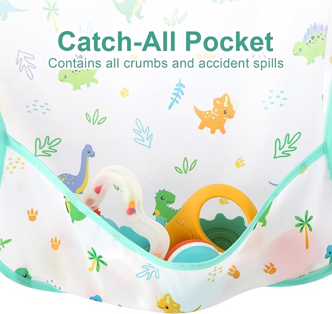 Accmor 5 Pack Long Sleeve Bibs, Baby Smock Waterproof Sleeved Bib Smock for Baby Toddler 6-36 Months