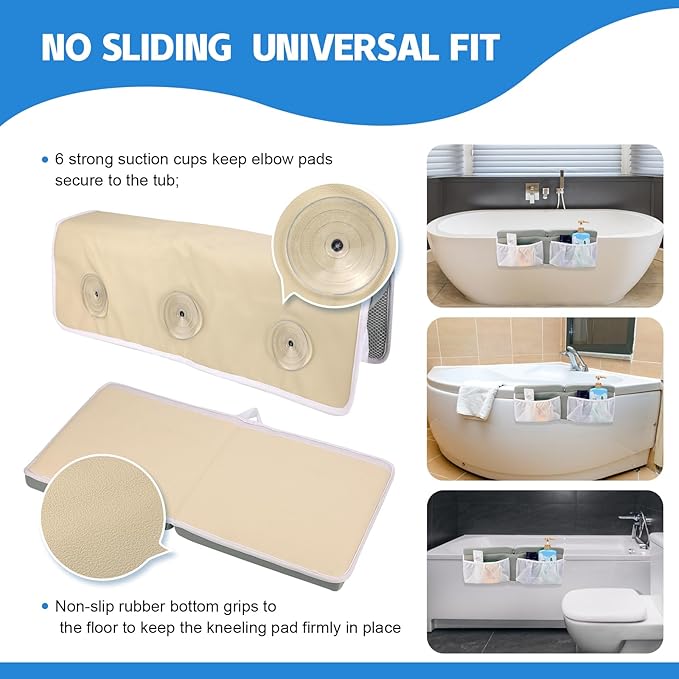 Baby Bath Kneeler and Elbow Rest Pad Set, Super Thick Non-Slip Bathing Kneeling Mat Quick Drying Foldable Knee Pad for Bathing Babies and Toddler Bathing with Toy Organizer Pockets, Gray