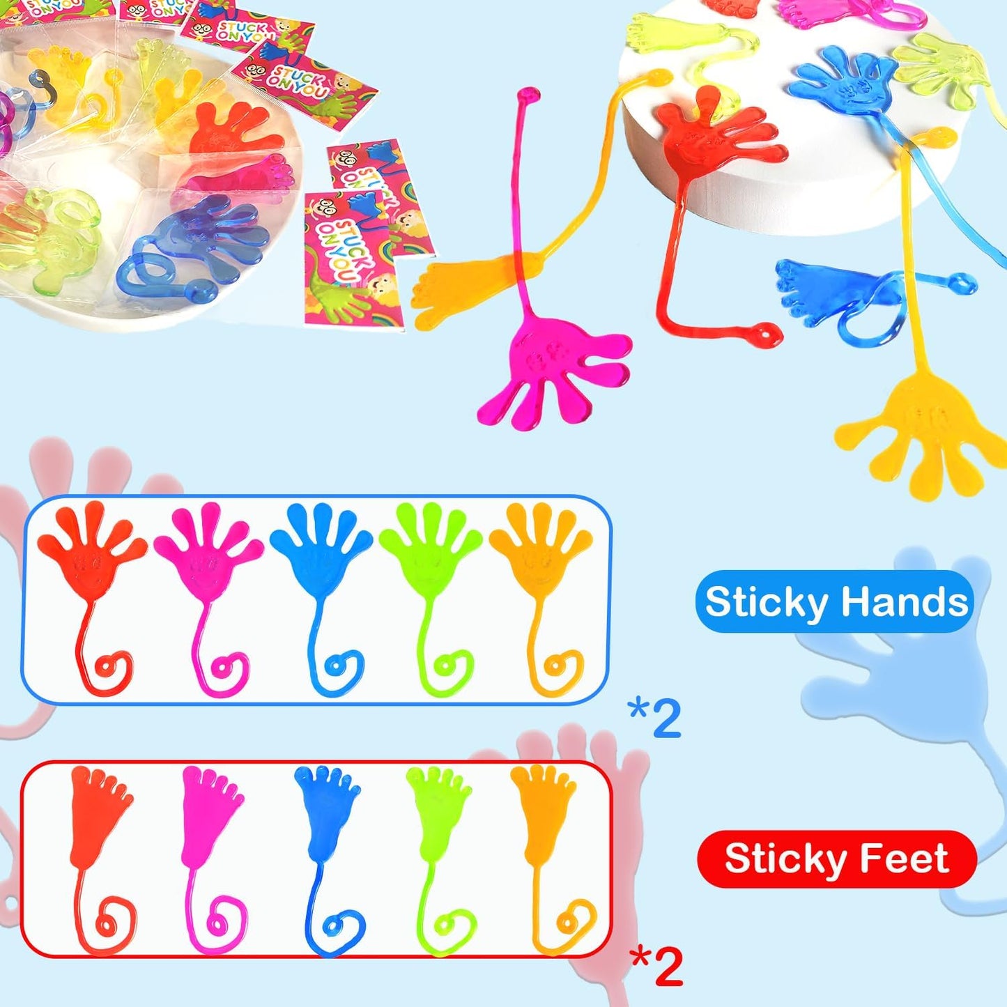 Large Sticky Hands & Feet Party Favors Supplies for Toddlers (20 PCS), Halloween Pinata Goodie Bag Stuffer Fillers for Kids, School Student Non Candy Treats Treasure Box Prizes Toy Gift for Boys Girls