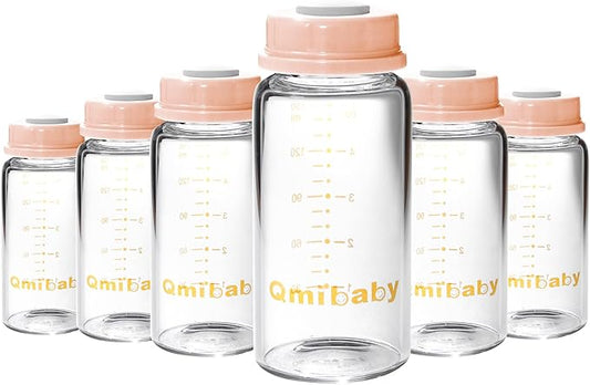 Breast Milk Storage Bottles 150ml 5oz BPA-Free Leak-Proof Baby Bottle Compatible with Medela Breast Pumps for Breastmilk Storage Bottle Breastfeeding 6 Pack (Grey+Pink)