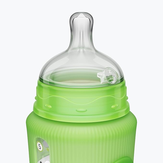 Smilo Baby Bottle Set with Stage 0 Slow Flow Anti Colic Nipple, 10 Oz / 300 ml Capacity, 3X Pack of Anti Colic Baby Bottles 0-3 Months - Green