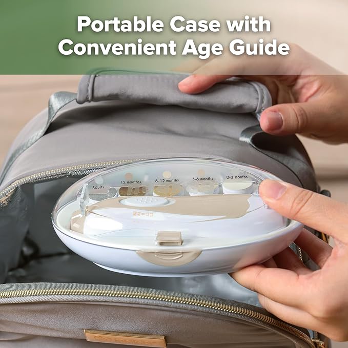 haakaa Baby Nail Care Electric Baby Nail File Kit with LED Light, Baby Nail Clippers for Newborn/Infants/Adults Toenails and Fingernails, 6 Replacement Heads & Storage Case, Acorn