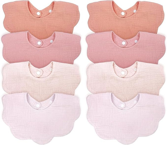 EllieHouse Baby Bibs for Girls Boys 8 Pack Muslin Drool Teeth Drooling Teething Bibs Muslin Cotton for Toddler Infant
