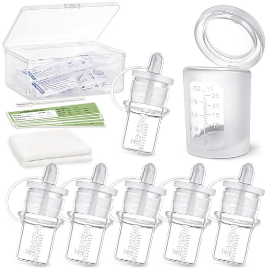 haakaa Colostrum Collectors 2ml/6pcs & Lidded Feeding Cup 25ml/1pc Set - Collect, Store & Feed Colostrum in One, Ready-to-Use Individually Wrapped, Reusable Colostrum Syringes for Liquid Gold