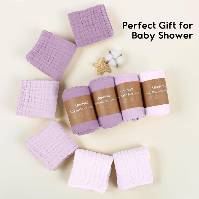 Muslin Burp Cloths for Baby 100% Cotton Burping Cloths for Boys Girls Large 20''X10'' Extra Soft and Absorbent 12 Pack - Gradient Purple