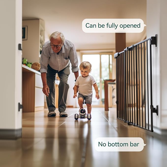 Babelio 31.5-55" No Bottom Bar Baby Gate Extra Wide, 2-in-1 Auto Close Dog Gate for The House, Stairs and Doorways, with Large Walk Thru Door, Black
