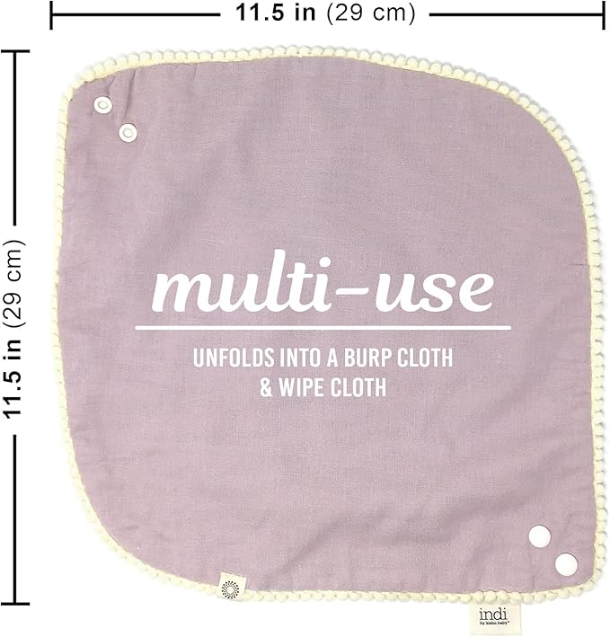 Kishu Baby Indi - Fairtrade Organic Baby Bibs for Girls or Boys - Rounded, 4-Way Reversible, 8 Layer Muslin Drool Bibs