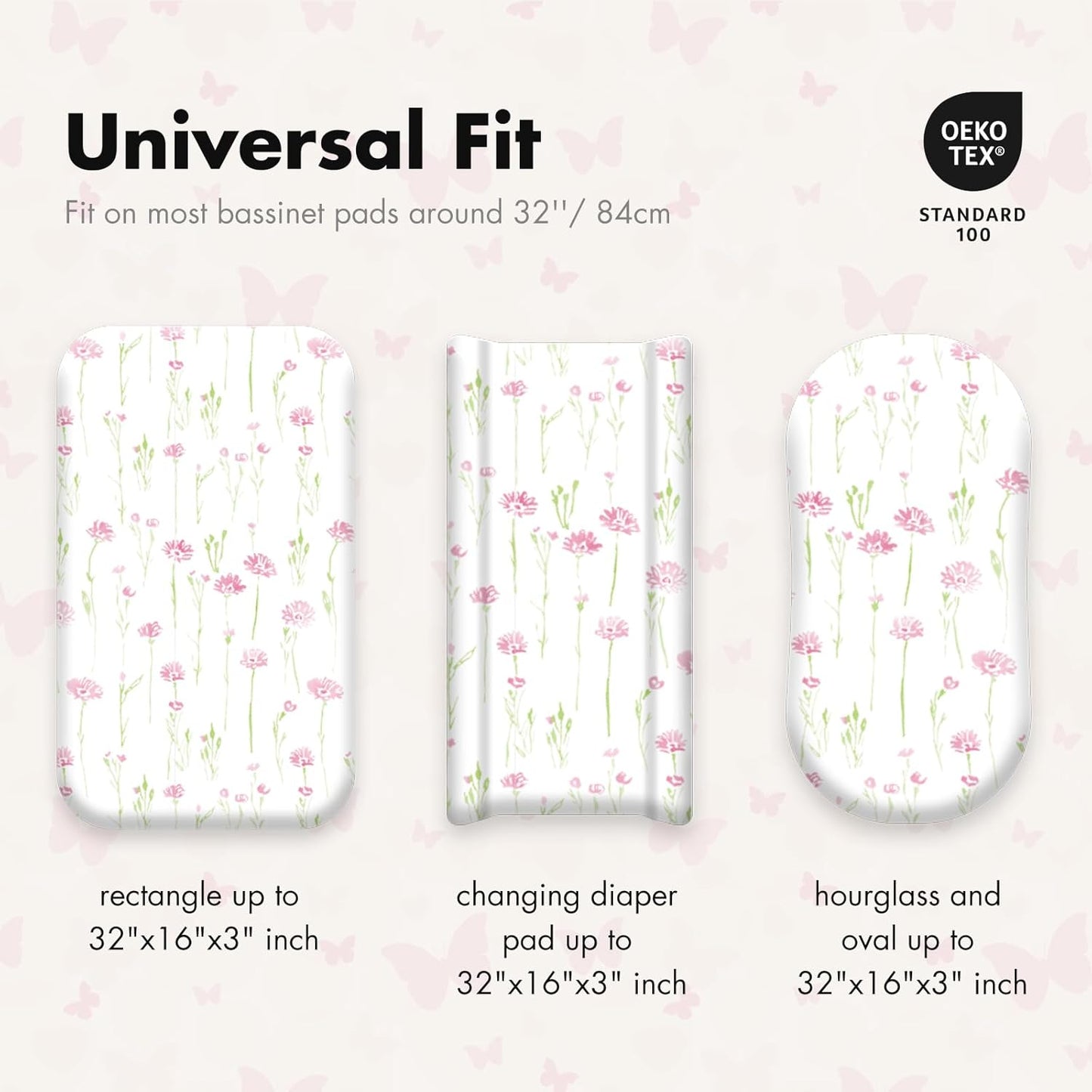 Gllquen Baby Bassinet Sheets 4 Pack, Breathable Cozy Fitted Mattress Sheet, Elastic Travel Crib Fashionable Floral Pattern, Standard Cradle Safe Sheets for Baby Boys Girls 32"x16" (Butterfly)