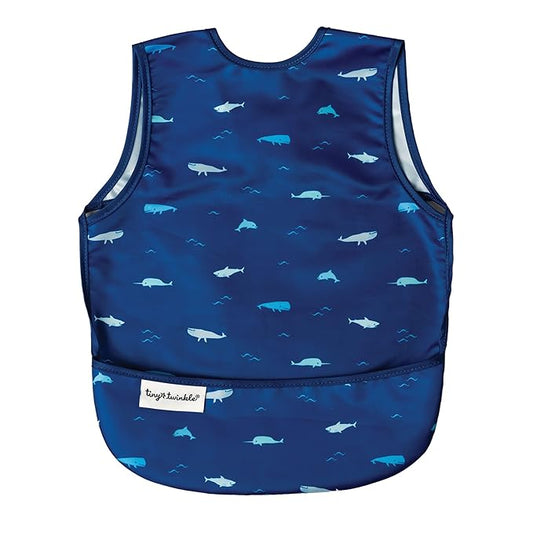 Tiny Twinkle Short Sleeve Apron Baby & Toddler Bib for Boys – Waterproof, Mess-Proof Bibs for Eating & Feeding, Machine Washable, Perfect Holiday Gift (Ocean Life, 2-4Y)