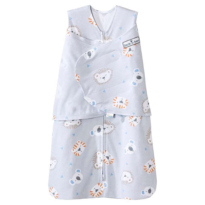 HALO 100% Cotton Sleepsack Swaddle, 3-Way Adjustable Wearable Blanket, TOG 1.5, Multicolor Lions, Tigers, and Bears, Small, 3-6 Months
