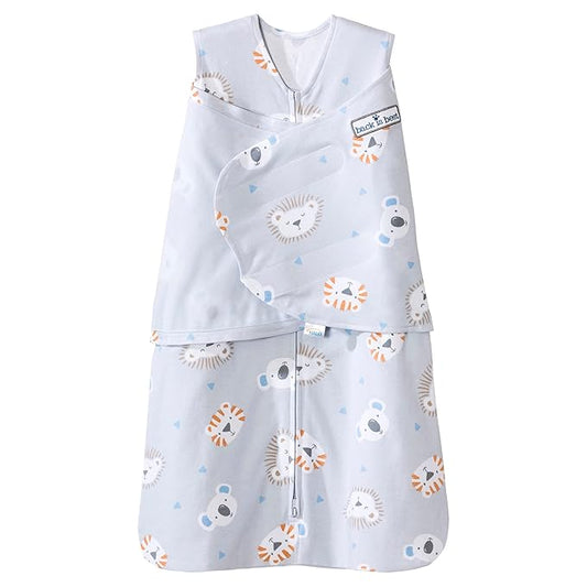 HALO 100% Cotton Sleepsack Swaddle, 3-Way Adjustable Wearable Blanket, TOG 1.5, Multicolor Lions, Tigers, and Bears, Newborn, 0-3 Months