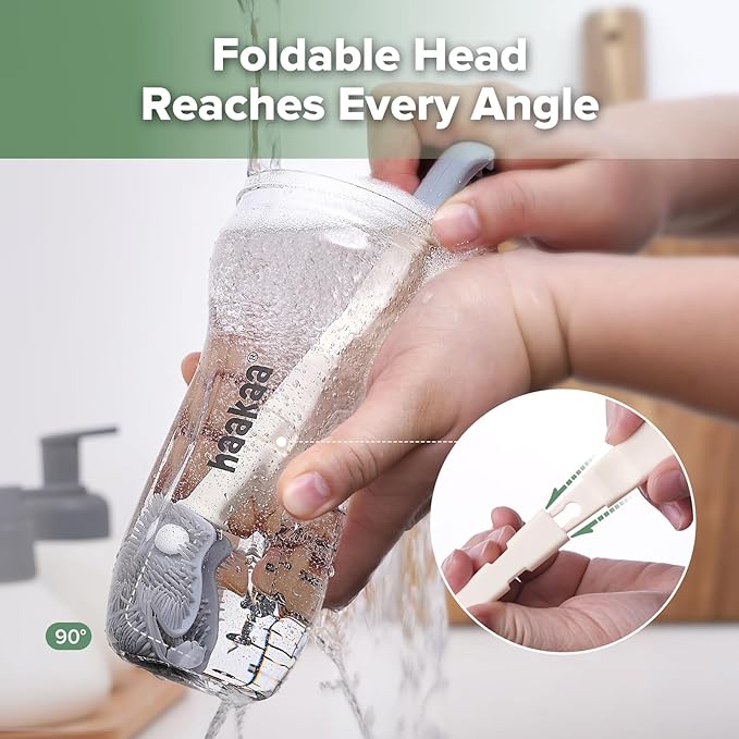 haakaa Travel Bottle Brush Set – 7-in-1 Baby Bottle Cleaner Kit with Bottle Brush, 360° Brush, Straw Brush, U-Shaped Brush, Spray Bottle&Drying Rack for Home and Travel