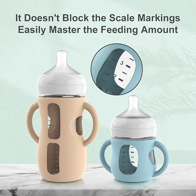 3PCS Philips Avent Glass Bottle Silicone Sleeves with Handles, Compatible with Philips Avent Glass Bottles 4 oz, Suitable for Avent Baby Bottles 4 oz, and Easy to Clean