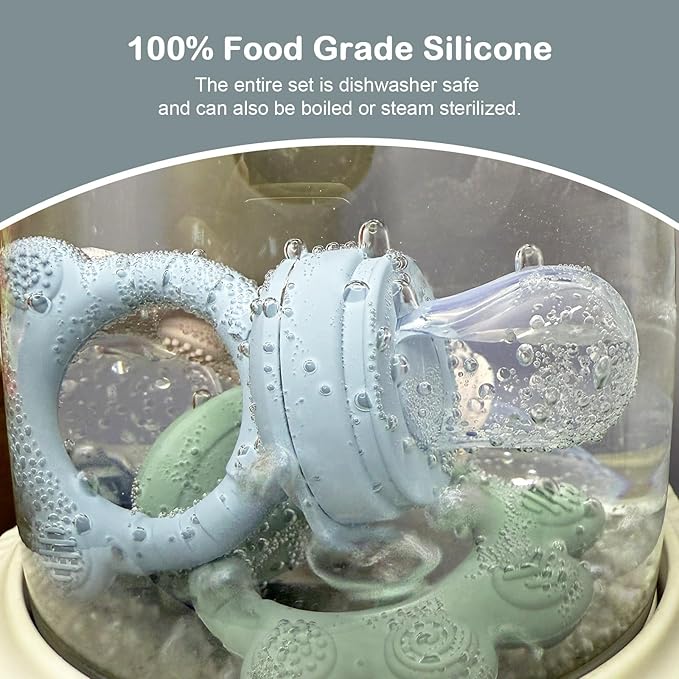 2 Pack Baby Fruit Food Feeder + Breastmilk Popsicle Molds,Baby Teethers,BPA Free,3 Sizes,2mm Fine Holes to Prevent Choking,Perfect for Teething Relief & Infant Solid Food Introduction,3 M+(Ether/Sage)