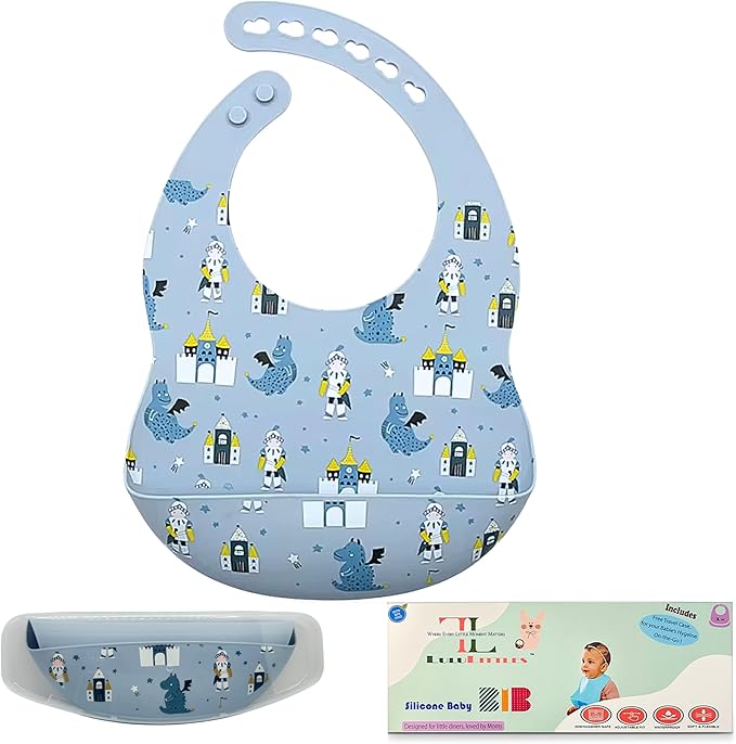 BPA-Free Silicone Baby Bibs with Travel Case, Toddlers Boys/Girls, Large Pocket, Adjustable, Toddlers 6-48 Months