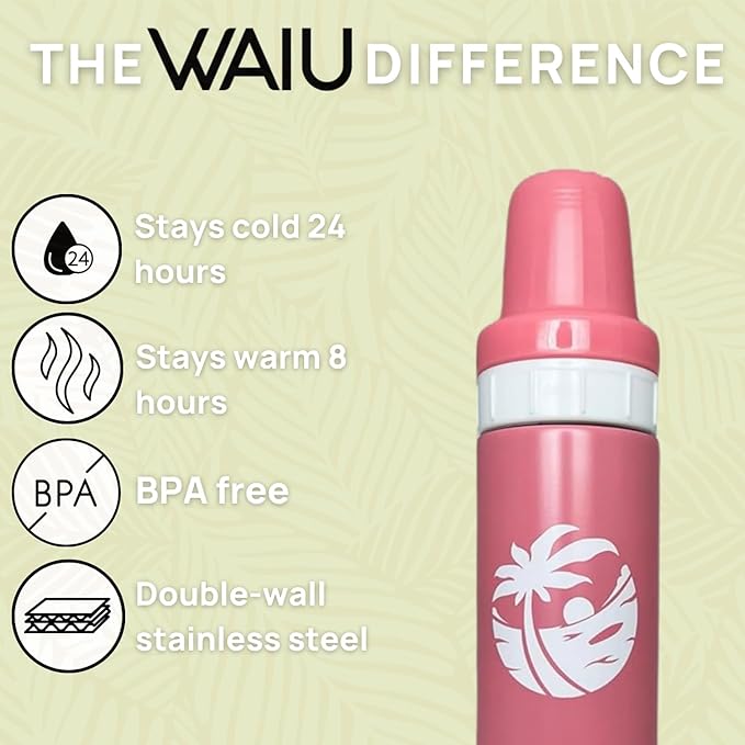 Versatile Waiu Insulated Baby Bottle | 4 oz & 6 oz Sizes | Keeps Drinks Hot for 8 Hours, Cold for 24 Hours | BPA-Free | Multiple Colors Available (Pink, 6 oz.)