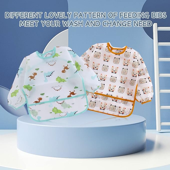 5 Pcs Long Sleeved Baby Toddler Bibs Waterproof Sleeved Bib 3-24 Months