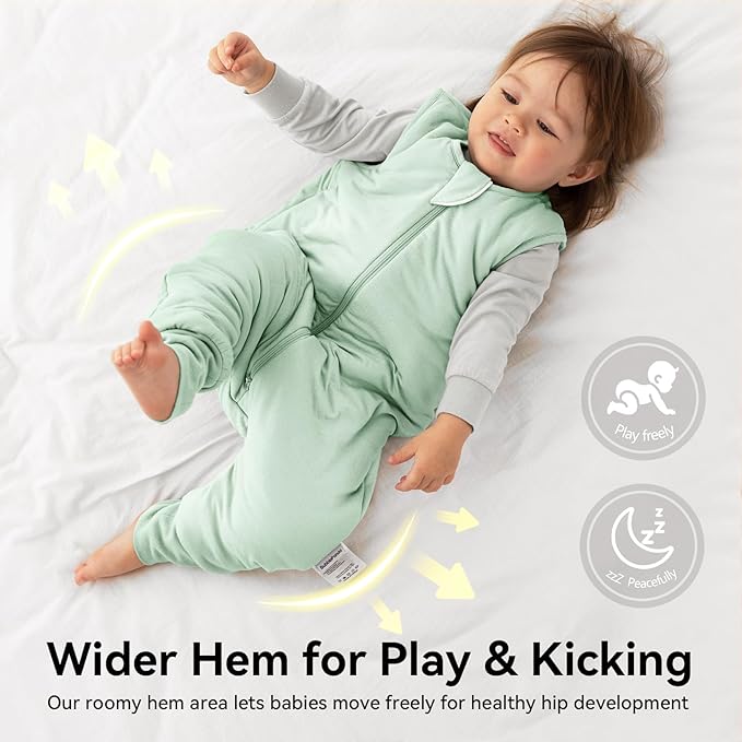 Rayon Made From Bamboo Sleep Sack 3t-4t 0.5 Tog Ultra Soft Summer Toddler Sleep Sack 36-48 Months with Feet 2-Way Zipper Lightweight Baby Sleeping Bag with Legs Thin Baby Wearable Blanket-Green