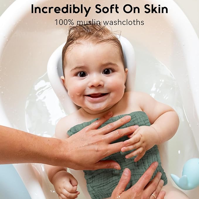 Muslin Baby Washcloths 6 Pack, 100% Cotton Wash Cloths for Babies, Large 12''X12'' Burp Cloths Absorbent and Soft for Newborn Infants Kids Boys Girls - Multicolor