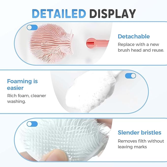 3Pcs 360° Flexible Silicone Bottle Brush with Long Handle Multifunction Flexible, Deep Cleaning for Narrow Neck Bottles, Baby Bottles, Water Bottles (Nylon Blue)