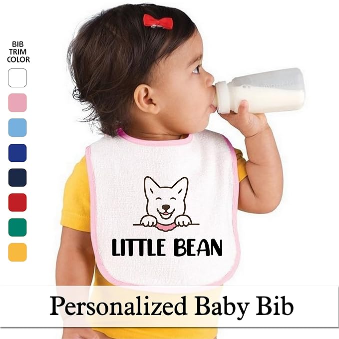 Personalized Baby Bib – Soft Cotton Terry, Cute Jindo Dog Design with Custom Text (1-2 Lines) – Newborns & Toddlers