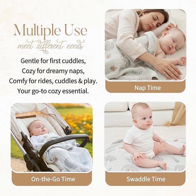 Ultra Soft Muslin Baby Blanket, A Versatile Swaddle and Bed Blanket for Babies, Toddlers, Boys, and Girls (Forest Elephant 1 Pack).