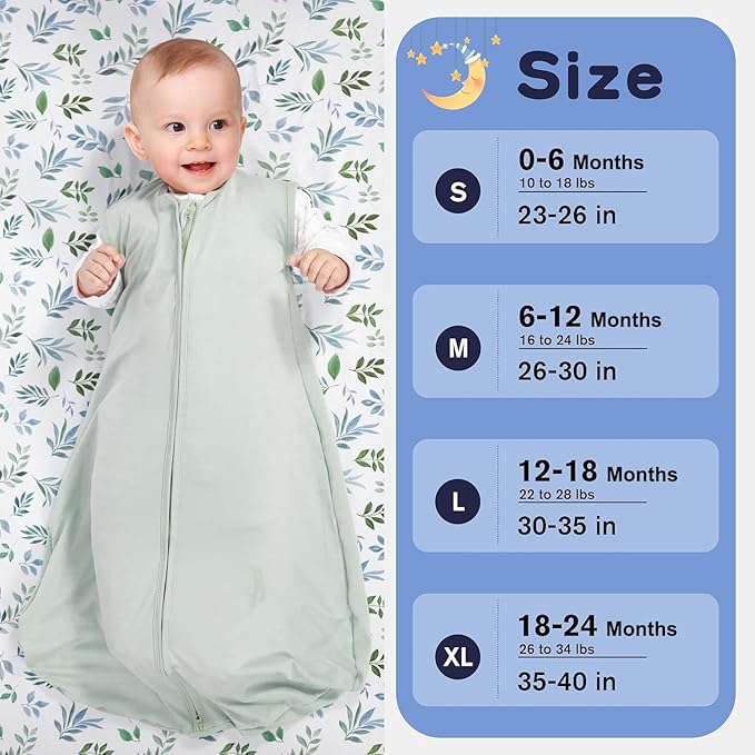 Baby Sleep Sack 12-18 Months Baby Wearable Blanket 100% Rayon Cotton 2-Way Zipper Toddler Sleeping Sack，Comfy Soft Lightweight TOG 0.3