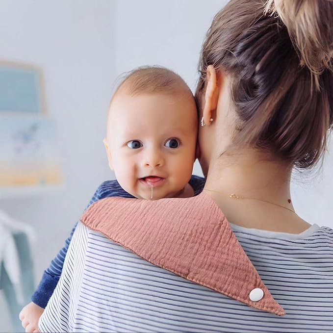 PandaEar 8 Pack Muslin Bibs for Baby Girls, 100% Cotton Baby Bandana Bibs for Newborns, Absorbent Burp Cloths for Teething & Drooling