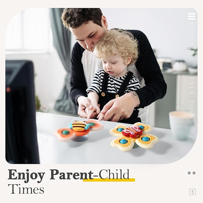 ALASOU 3PCS Suction Cup Spinner Toys for 1 Year Old Boy Girl|Spinning Top Infant Sensory Toys for Toddlers|1 2 Year Old Boy Christmas Birthday Gift|Baby Bath Toy Stocking Stuffers for Kids Ages 1-3