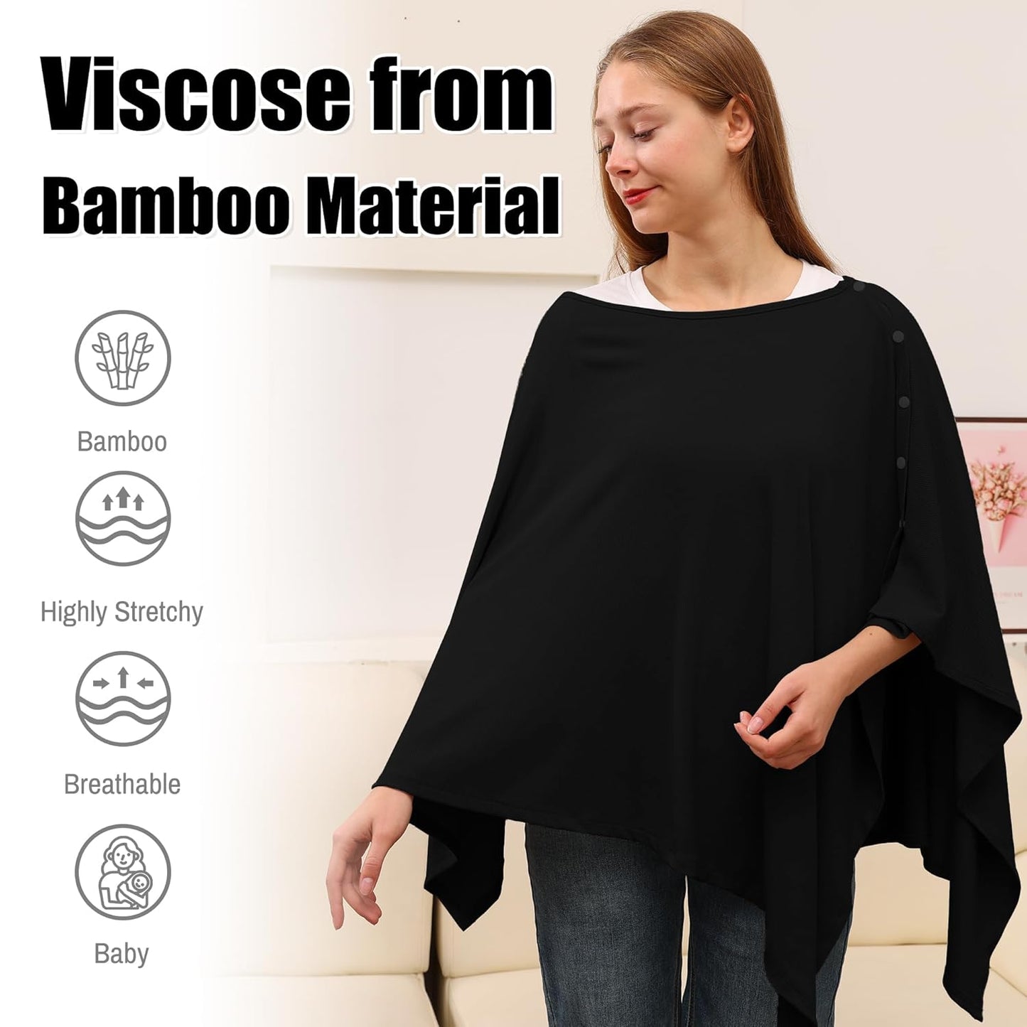 Nursing Cover for Breastfeeding- Viscose from Bamboo Ribbed Covers for Baby Breast Feeding, Full Coverage Privacy, Soft & Breathable Nursing Covers, Multi-Use Shawl Car Seat Cover