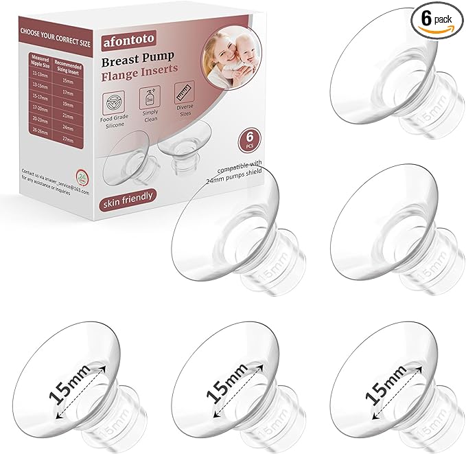 Flange Inserts 15mm for 24mm Flanges/Shields of Pumps, Softer Silicone Flange Insert Compatible with Momcozy/Spectra/eufy/Medela/TSRETE Breastpump, Replacement Pump Parts Flanges Sizing Kit, 6PCS-15mm