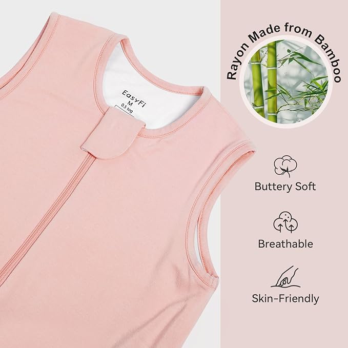 Rayon Made From Bamboo Sleep Sack 6-12 Months 0.5 Tog Ultra Soft Summer Toddler Sleep Sack with Feet 2-Way Zipper Lightweight Sleeping Bag Baby Wearable Blanket (2 Pack)-Pink & Gray