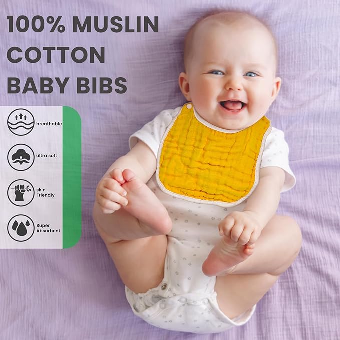 EllieHouse Baby Bibs for Girls Boys 10Pack Muslin Drool Teeth Drooling Teething Bibs Muslin Cotton for Infant Toddler