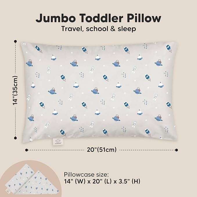 KeaBabies Toddler Pillow with Pillowcase, Jumbo 14X20 - Soft Organic Cotton Toddler Pillows for Sleeping - Machine Washable - Perfect for Travel, Toddler Bed Set (Cosmo)