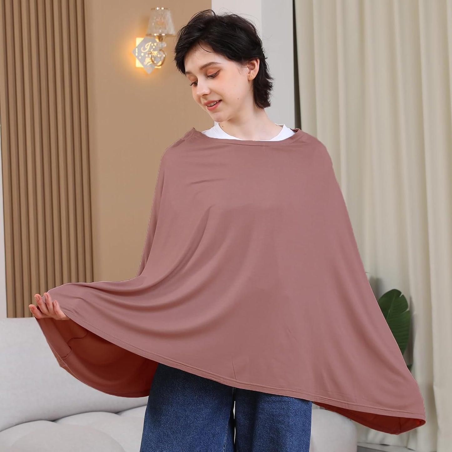 Multi-use Nursing Cover for Breastfeeding, 360°Full Coverage Nursing Poncho, Rayon Soft & Breathable Breastfeeding Cover up (Smooth Rayon, Blush)