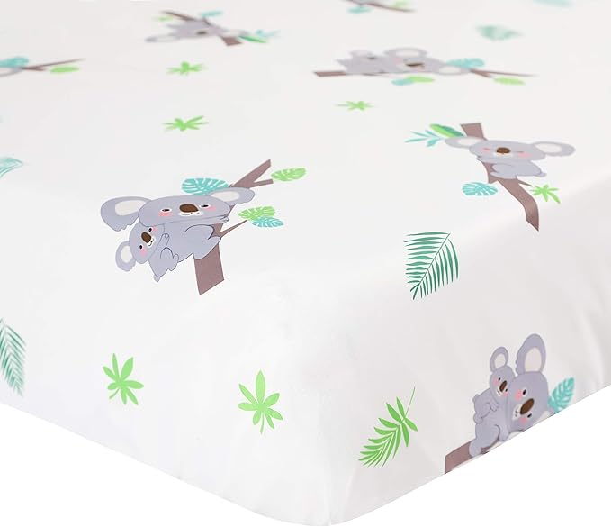 La Premura Baby Koala Nursery Crib Bedding Set, 3 Piece Standard Size Crib Set, Grey and Green, Unisex Nursey Bedding and Neutral Decor