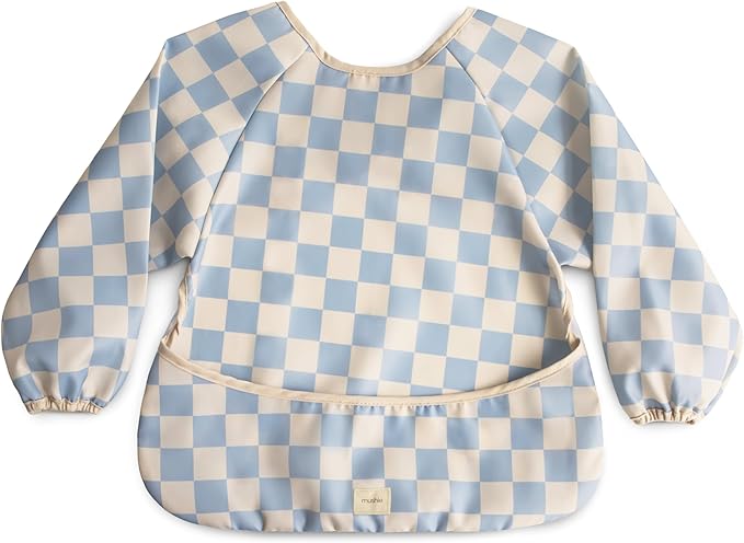 mushie Long Sleeve Baby Bib | Water Resistant Adjustable Fit for Ages 6-24 Months