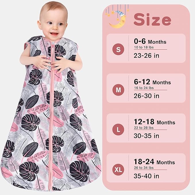 Baby Sleep Sack 6-12 Months 3 Pack Baby Wearable Blanket 100% Rayon Cotton 2-Way Zipper Toddler Sleeping Sack .Comfy Soft Lightweight TOG 0.3 (Banana&Flower&Pink,)