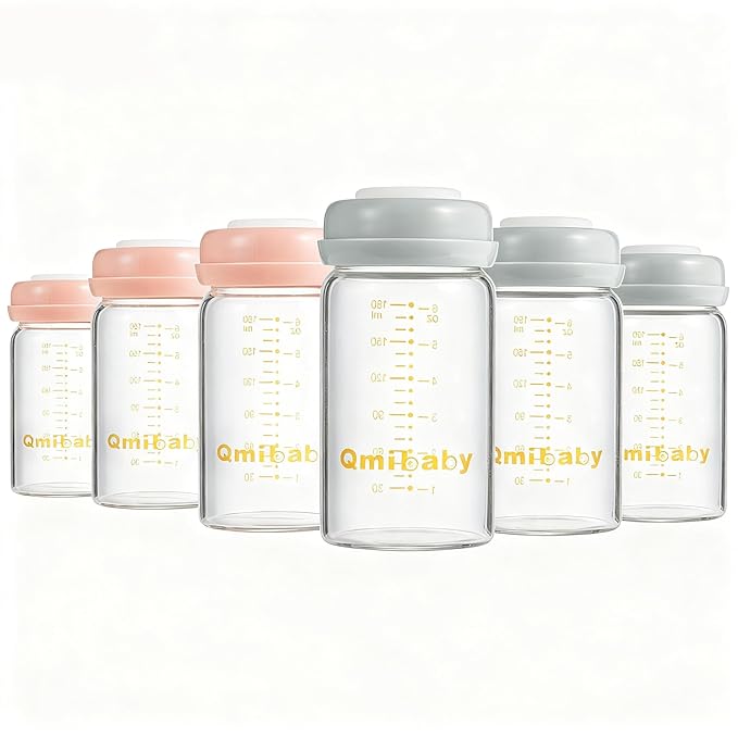Breast Milk Storage Bottles 180ml 6oz BPA-Free Leak-Proof Baby Bottle for Breastmilk Storage Wide Neck Bottles with Screw Ring Sealing Disk Breastfeeding (Grey+Pink, 180ml-6Packs)