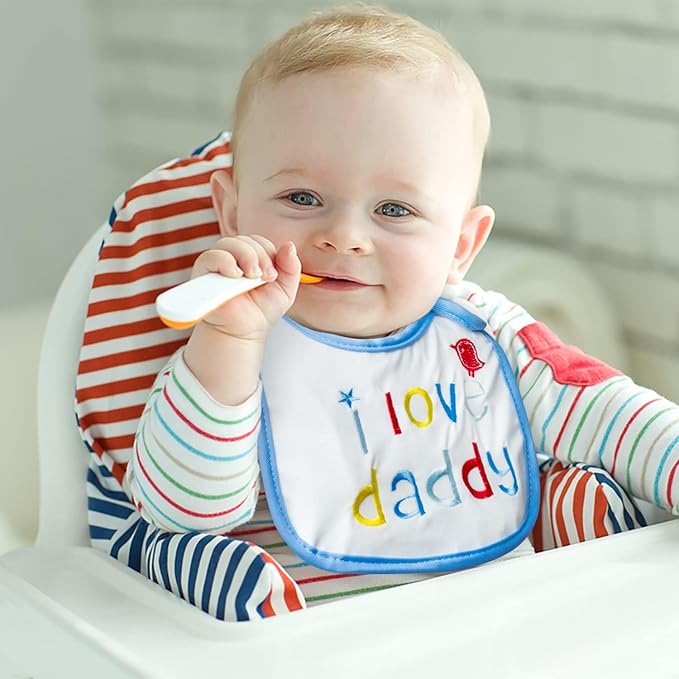 7Pcs Cotton Waterproof Baby Bibs Hook Loop Closure Newborn Bib Keepsake Baby Gift for Drooling Feeding Eating