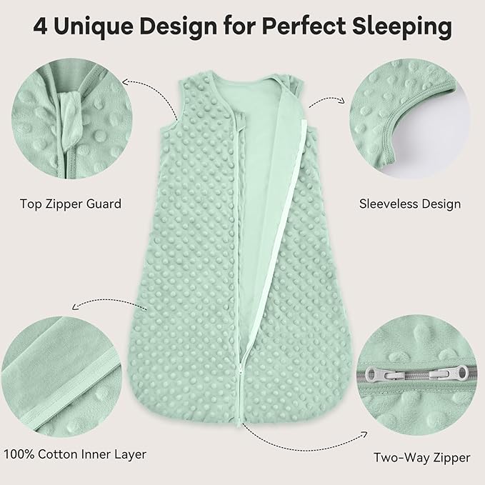 Fleece Baby Sleep Sack 0-6 Months with Plush Dots 1.5 Tog Baby Wearable Blanket with 2-Way Zipper Warm Sleeping Sack for Toddler Infant Newborn - Small, Forest Green