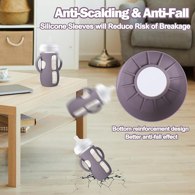 BUSOHA 3 Pack Silicone Sleeves for Avent Baby Bottles - Drop Protection Baby Bottle Sleeves with Handle for Avent Natural Baby Bottles,8 Ounce