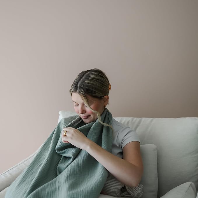 snuggle me® Nursing Cover - 100% Organic Cotton Muslin Nursing Cover Up for Breastfeeding with a BPA-Free Silicone Teether Ring, Ultra-Soft & Lightweight (33.5″ × 39.4″)