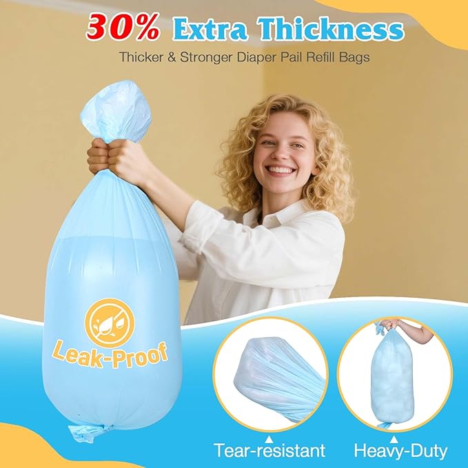 10 Pack Diaper Pail Refill Bags Compatible with Dekor Classic Diaper Pail, 40% Extra Length Refills Holds up to 6400 Diapers, Thickened Multi-layer Odor Control Diaper Bags (Baby Scent)