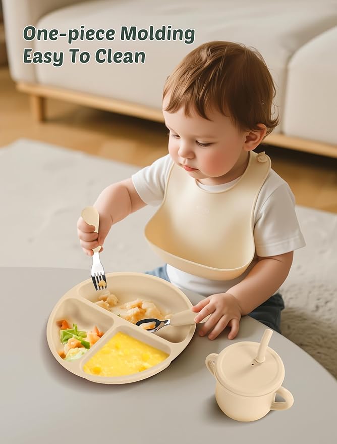 Silicone Toddler Cups Set, 2 Straw Cups and 2 Sippy Cups for 6+ Months Baby, Leakproof Spillproof Training Cups with Handles, Easy Clean (Green+Pink)