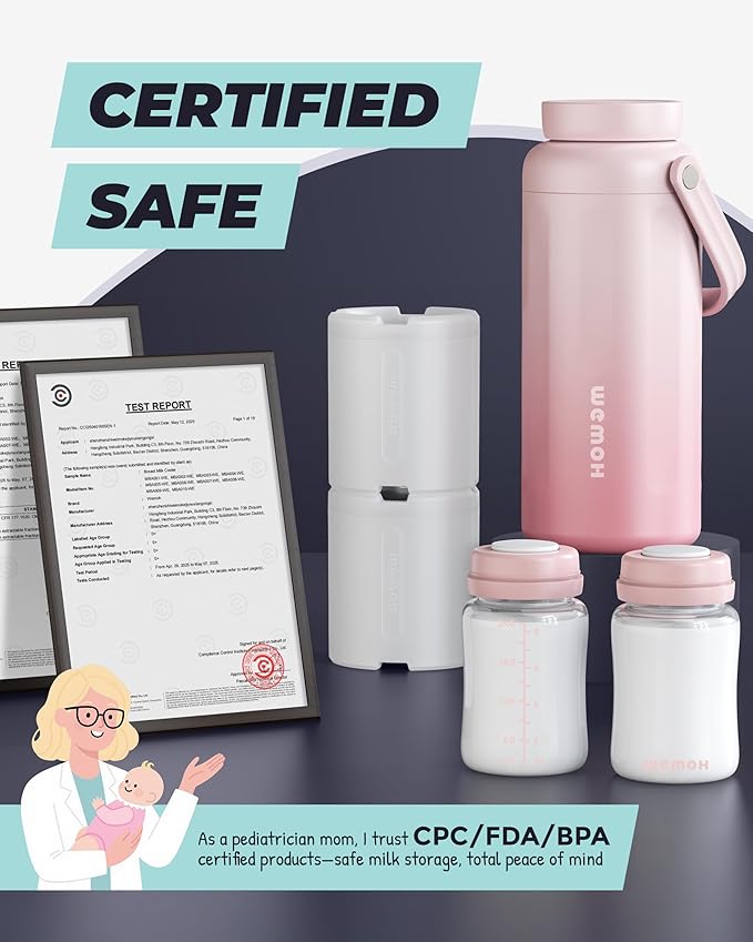 Breast Milk Cooler Bottle-24H Double-Layer Cooling, TSA Approved, 2 Leakproof Bottles & Ice Packs, (Non-Toxic BPA) for Travel, Work, Night Pumping, Gift for New Moms (Pink)