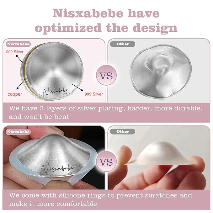 The Original Silver Nursing Cups with Silicone Ring,Nipple Shields for Nursing Newborn,Breastfeeding Must Haves for Soothe and Protect Your Nursing Nipples,Trilaminate 999 Silver(X-Large)