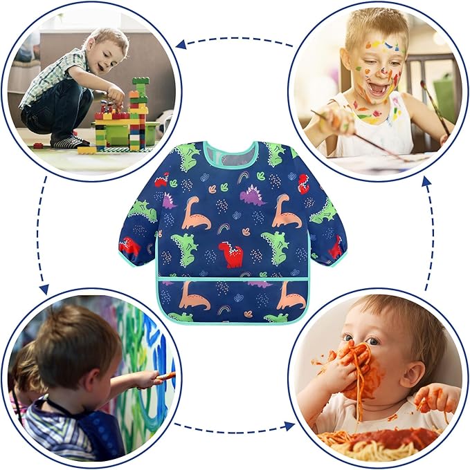 Accmor 5 Pack Long Sleeve Bibs, Baby Smock Waterproof Sleeved Bib Smock for Baby Toddler 6-36 Months