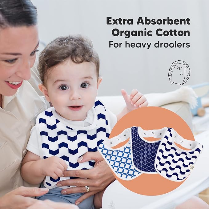 8-Pack Organic Baby Bibs for Boys, Girls - Soft Cotton Drooling and Teething Bibs for Baby Girl & Boy, Extra Absorbent, Easy to Clean & Put On for Toddler, Newborn, Infant 0-24 Months (Azure)