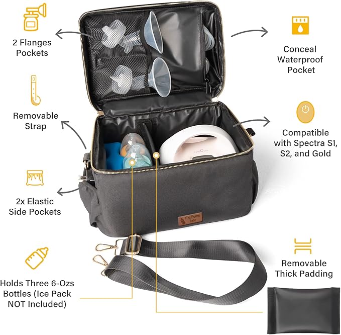 Breast Pump Bag - Pumping Tote Bag Compatible with Spectra S1 S2 Gold, Medela, and More, Stylish and Functional for Busy Moms, with Built-in Cooler